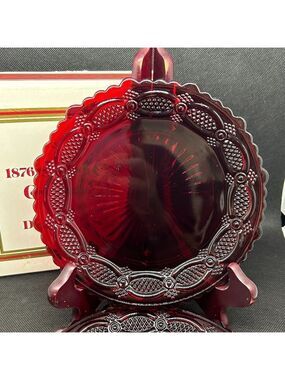 Avon 1876 Cape Cod Ruby Red Dessert Plate Set of 2 with Box